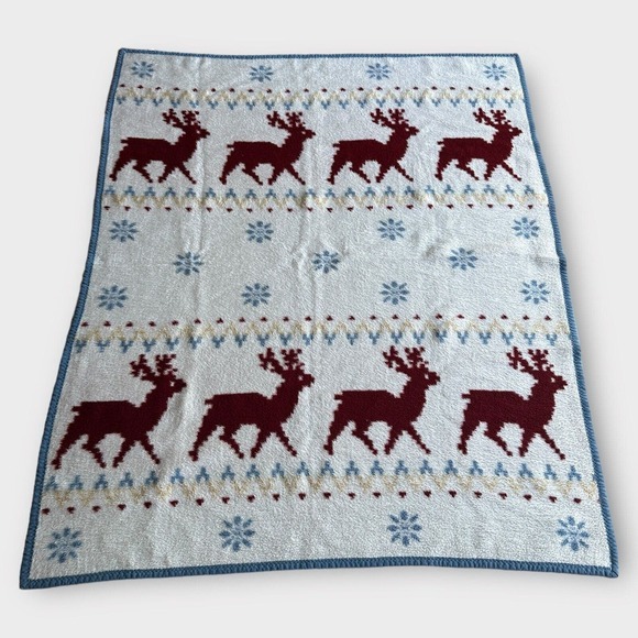 Vintage 1986 VUTEKS Crown Crafts Deer Blanket Reversible‎ 60" x 80" Yugoslavia - Picture 2 of 4